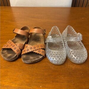 Old Navy Brown Floral and Silver Glitter Kids Sandals Bundle